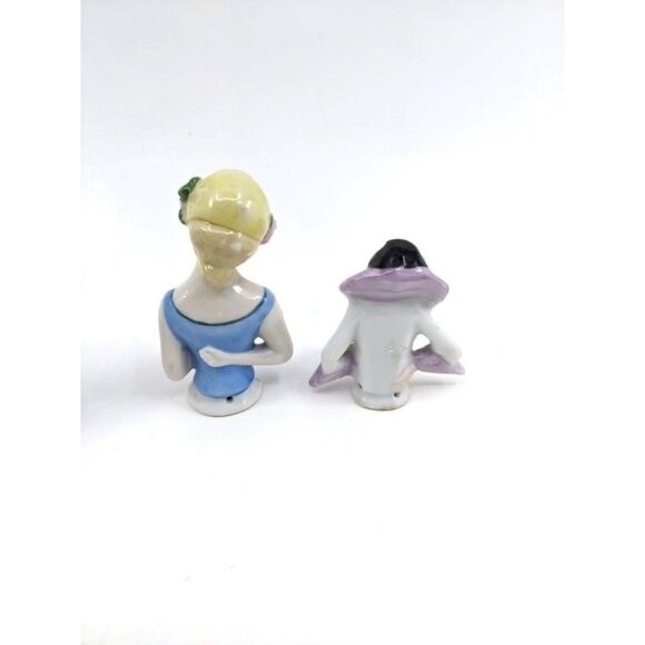 VTG Lot Of 6 Porcelain Half Dolls, 2 Attached To Hand Brooms, Beautiful Figures! - Picture 3 of 8